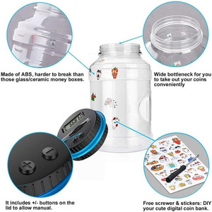Tirelire électronique 1,8 L avec compteur de pièces numérique LCD, boîte de rangement pour pièces de monnaie USD <span class=keywords><strong>EURO</strong></span>, cadeaux - Product Image 2
