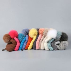 Bonnet en laine et fourrure de lapin hiver 2025 avec pompon, protection épaissie pour les oreilles, tricoté, couleur unie, élégant - Product Image 4