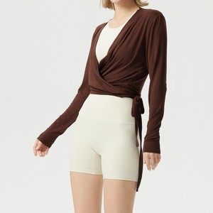 2026 New Temperament Cross V-Neck Waist Slimming Skinny Fit Belt Sports Breathable Long-Sleeved <b>Jacket</b> Women's <b>Yoga</b> Suit - Product Image 6