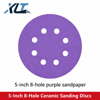 Disque de ponçage haute performance 5 pouces 8 trous en céramique violette avec film d'aluminium et dos Velcro, papier abrasif sans poussière pour le ponçage du bois brut, OEM