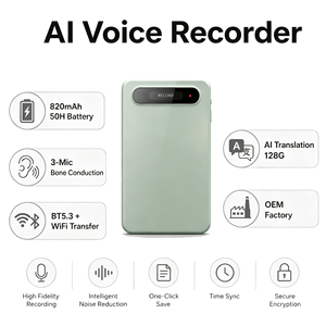 Grabadora de Voz con IA de 50 Horas - 3 Micrófonos de Conducción Ósea, Transcripción y Traducción con IA, 128G TF, BT5.3 WiFi, Fábrica OEM, ISO 9001 - Product Image 3