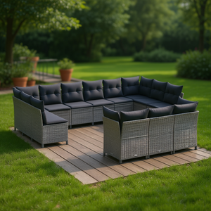 Grey Pe <b>Rattan</b> Garden <b>Sofa</b> Set Steel Frame 10 Plus Seating Contemporary Outdoor Furniture - Product Image 2