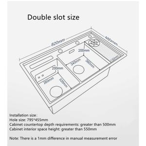 Évier de cuisine carré à double bac à ultrasons fait à la main, sous plan, avec égouttoir intelligent en acier inoxydable 304 - Product Image 2