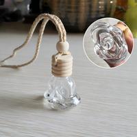 QY Botella de Perfume de Vidrio Transparente de 8 ml con Tapa de Madera, Difusor de Aromas para Coche, Botellas de Vidrio Colgantes para Difusor