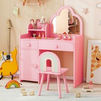 1 pièce, table de maquillage simple et miniature rose pour enfants avec chaise, petite coiffeuse pour chambre d'enfant avec miroir pour fille