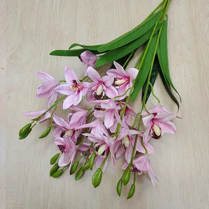 K-0412 New arrival soft film leaf 5 fork 20 head tiger orchid decoration home wedding artificial flowers