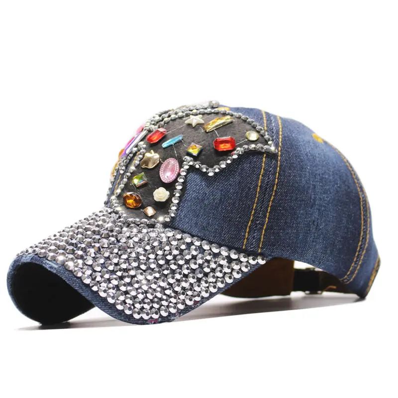 Hot Selling Aliexpress Eaby Rhinestone Women Adjustable Cowboy Denim Baseball Cap Bling Sports Caps Trucker Hat