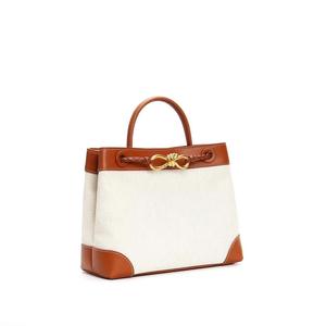 2025 été haut de gamme bandoulière seau sac fourre-tout grande capacité en cuir véritable toile sac <span class=keywords><strong>à</strong></span> <span class=keywords><strong>main</strong></span> avec conception de blocage des couleurs sous les bras - Product Image 2