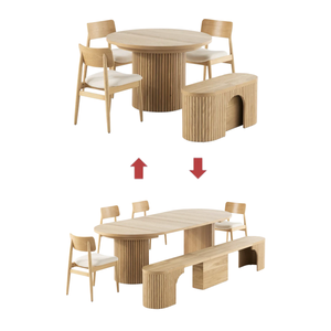 Acquista il Tavolo da Pranzo Moderno Espandibile in Legno Massello per 12 Persone, Set Tavolo <span class=keywords><strong>e</strong></span> Panca Espandibili in Legno Massello - Product Image 2