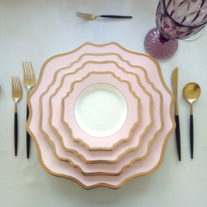 Juego de Platos de Cerámica con Borde Dorado, Ecológico y Romántico, con Diseño de Girasol Rosa para Bodas, Cumpleaños o Uso <span class=keywords><strong>en</strong></span> Hoteles - Product Image 2