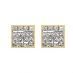 Boucles d'oreilles clous pour femme en argent sterling 925 avec diamant naturel taille princesse 0,35 ct, bijoux tendance en gros, serti invisible 5 mm - Product Image 1