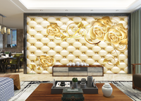 Murale murale personnalisée en soie 3D avec motif floral de rose, design asiatique imperméable, installation facile, pour la décoration du salon