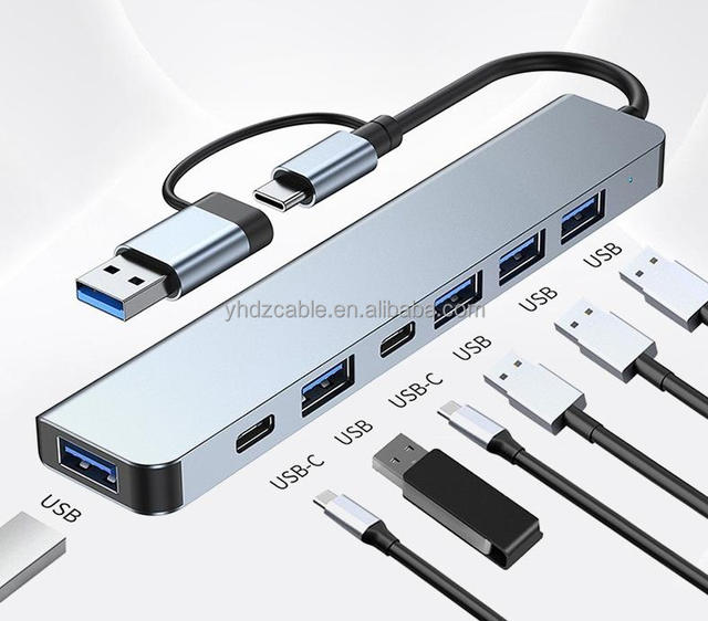 USB C Hub, 7 in 1 USB Splitter Multiport Adapter with USB 3.0/2.0 USB C Data Ports and Charging Support Aluminium USB Hub