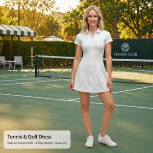 Abito da Golf Bianco da <span class=keywords><strong>Donna</strong></span>, Linea A, Colletto Classico, Chiusura con Zip, Manica Corta, Mini Abito da Golf, Produzione all'Ingrosso OEM Personalizzato - Product Image 3