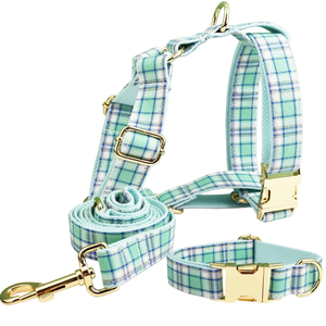 Collier pour chien en polyester à carreaux colorés classiques, laisse pour chien, harnais pour chien avec boucle en métal, accessoires pour animaux de compagnie de luxe très vendus PUPE - Product Image 4