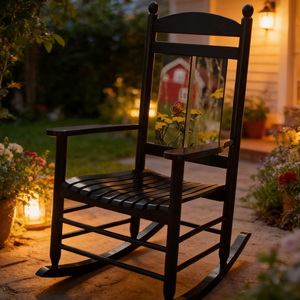 เก้าอี้โยกไม้ป็อปลาร์ลายพิมพ์สวยงาม สีดำ ที่วางแขนไม้เนื้อแข็ง สำหรับห้องนั่งเล่น ระเบียงตกแต่งบ้าน ขายตรงจากโรงงาน - Product Image 3