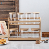 Vente en gros, prix bas, vente chaude, bocaux à épices en verre borosilicate de bambou avec couvercle en bois pour la cuisine