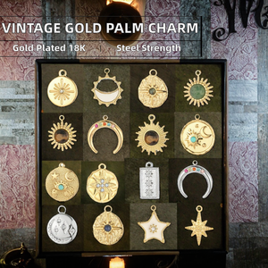 Pendentif œil de palmier vintage tendance en zircon incrusté, plaqué or 18 carats, en acier inoxydable certifié, étanche - Product Image 2