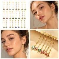 KITI Trendy Multicolor Klaver Ketting Oorbellen 316 Roestvrij Staal PVD 18K Goud Gegalvaniseerd Kubieke Zirkonia Hangende Sieraden voor Vrouwen