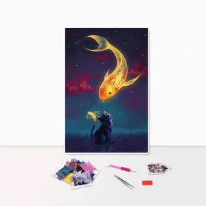 5d Diamond Art Painting Kit Gato Olhando para Peixe Personalizado Fada Poeira Diamante Pintura Brocas DIY Craft Presentes