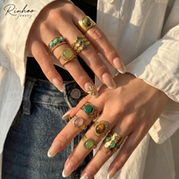 Ensemble de bagues en acier inoxydable plaqué or avec pierres précieuses colorées, style vintage français, empilables, bijoux pour femmes, à porter au quotidien