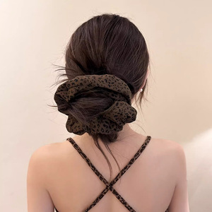 Grand élastique à cheveux rétro en tissu imprimé léopard, style coréen, fait main, haute élasticité, 19 cm, accessoires pour queue de cheval, fête - Product Image 3