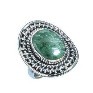 2023 último anillo de declaración de Plata de Ley 925 sólida para mujer Serafinita natural semipreciosa bisel verde ajuste fiestas - Product Image 1