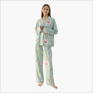 Pyjamas d'hiver pour femmes de haute qualité, en tricot, vêtements de nuit, ensembles de vêtements de détente, coton, bambou, thermiques, respirants, manches courtes - Product Image 1