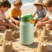 Bouteille d'eau en acier inoxydable à double paroi isolante sans BPA de 450 ml/15 oz pour enfants, avec paille et couvercle, utilisable d'une seule main