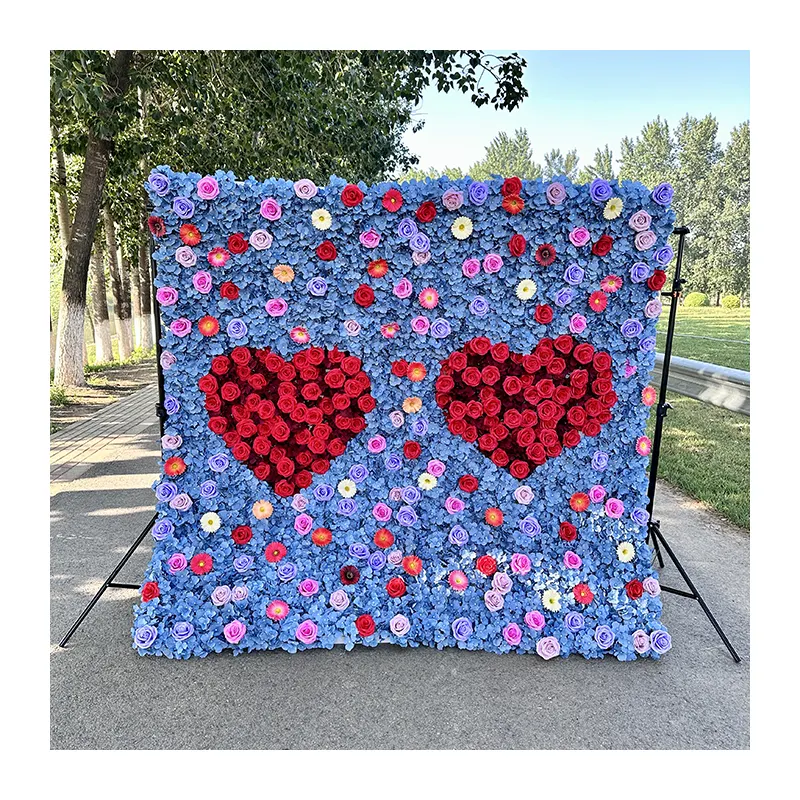 MYQ11 รูปหัวใจสีฟ้าฉากหลังงานแต่งงานหน้าต่างร้านตกแต่งงานแต่งงานดอกไม้ปลอมผนังดอกไม้ผนัง