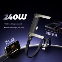 Kabel Telepon Tipe C 240W Kabel Data USB2.0 dengan Kabel Penyangga Telepon Lipat Portabel PD3.0 Pengisian Cepat untuk Ponsel Tablet