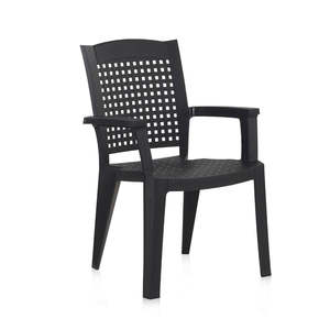 Pack 4pcs Contemporary Eco-Friendly Rectangular <b>Garden</b> <b>Chairs</b> Recycled Polypropylene Outdoor Metal Armrests <b>Stackable</b> <b>Chair</b> - Product Image 2