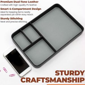 Classic Valet Tray Desk Organizer for Men 4 Slots Premium PU Leather Living Room Desk Use Multifunction Nightstand Bedside <b>Caddy</b> - Product Image 2