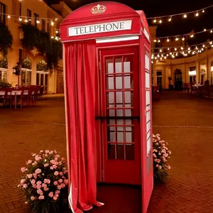 Toile de fond cabine téléphonique rouge pour mariage, livre d'or audio, style britannique, support de fond pour photomaton, cadre <span class=keywords><strong>portable</strong></span> en aluminium - Product Image 5