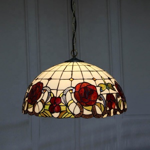 Lámpara Colgante de Techo Estilo Tiffany LongHuiJing de 16 Pulgadas con Diseño de Rosas y Vidrio Retro - Product Image 3