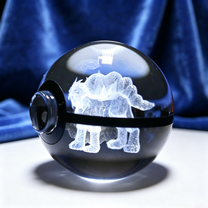 <span class=keywords><strong>Figurine</strong></span> en cristal K9 avec base LED lumineuse, boule de cristal 3D, dessin animé Poke Ball, boule gravée au laser, jouet pour cadeau de fête - Product Image 1