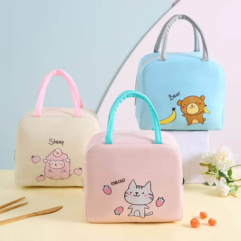 Cute Cartoon Lunch Bag Lunch Box Thermal Insulated Tote Pouch Kids School Bento Portable Picnic Container Food Storage Bags