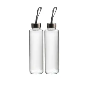 Nylon Carrying Strap Protective Sleeves Reusable Glass Water Bottles with Airtight Stainless Steel Lids