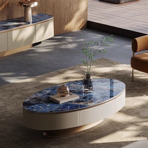 <span class=keywords><strong>Mesa</strong></span> de Centro Moderna de Estilo Italiano, de Lujo Ligero, con Marco Redondo de Acero Inoxidable y Tapa de Piedra, para Sala de Estar - Product Image 3