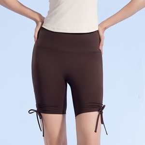 High Waist <b>Ruched</b> Butt Yoga <b>Shorts</b> Solid Color Seamless Four-Way Stretch Elastic Waist Sports Fitness Wear - Product Image 3
