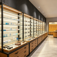 Étagère de présentation en verre trempé, vitrine anti-éclats, mobilier pour magasin d'optique et aménagement intérieur complet du magasin