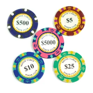 Vente en gros de marqueurs de balles de golf de tournoi casino Monte Carlo 40mm ABS métal personnalisé jeu de jetons de poker en argile céramique