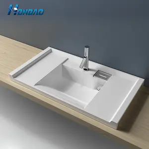 Modern stil katı yüzey lavabo yapay reçine taş lavabo banyo beyaz el sahte taş yıkama lavabo dolabı lavabo