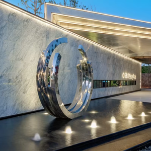 Sculpture décorative de jardin en acier inoxydable, métal, LED, abstraite, carrée, pour extérieur, SENZHAO - Product Image 1