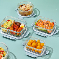 Boîte de préparation alimentaire rectangulaire en verre, moderne et minimaliste, à un seul niveau, compatible micro-ondes, avec couvercle hermétique, pour la maison, le bureau et le réfrigérateur