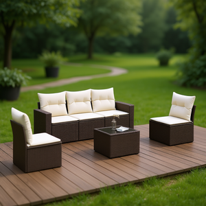 Ensemble de canapés de jardin en rotin PE, marron crème, mobilier d'extérieur, pieds réglables, design contemporain - Product Image 2