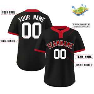 Jersey Softball Klasik Dua Kancing Warna Hitam Merah-Putih Kustom - Product Image 2