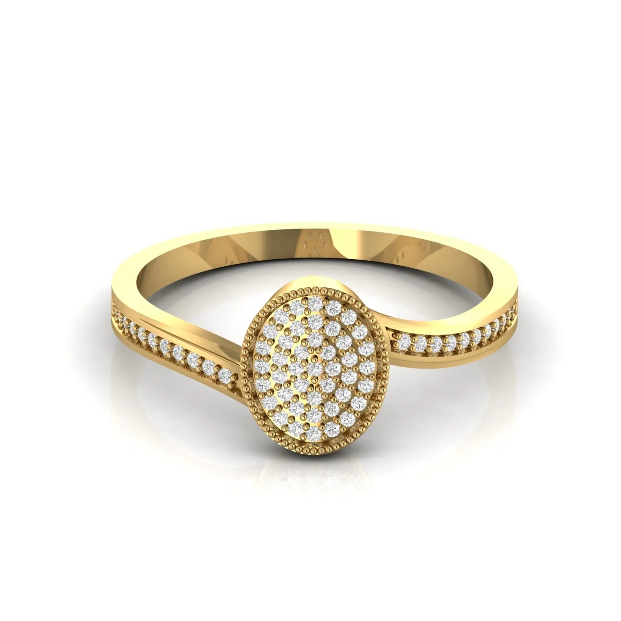 Köpüklü Oval şekil tasarım küme elmas nişan yüzüğü 14kt sarı beyaz gül altın 2.27 gram güzel takı doğum günü hediyesi