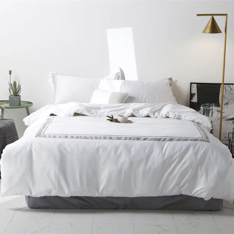 Nantong cama em algodão lisa e roupa de cama, conjunto de cama com zíper e zíper