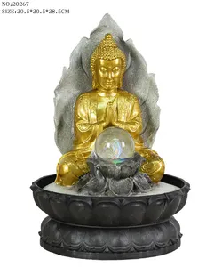 Статуя воды Водопад Фонтан комнатные и наружные украшения креативное украшение дома религиозный Золотой Будда фонтан из смолы